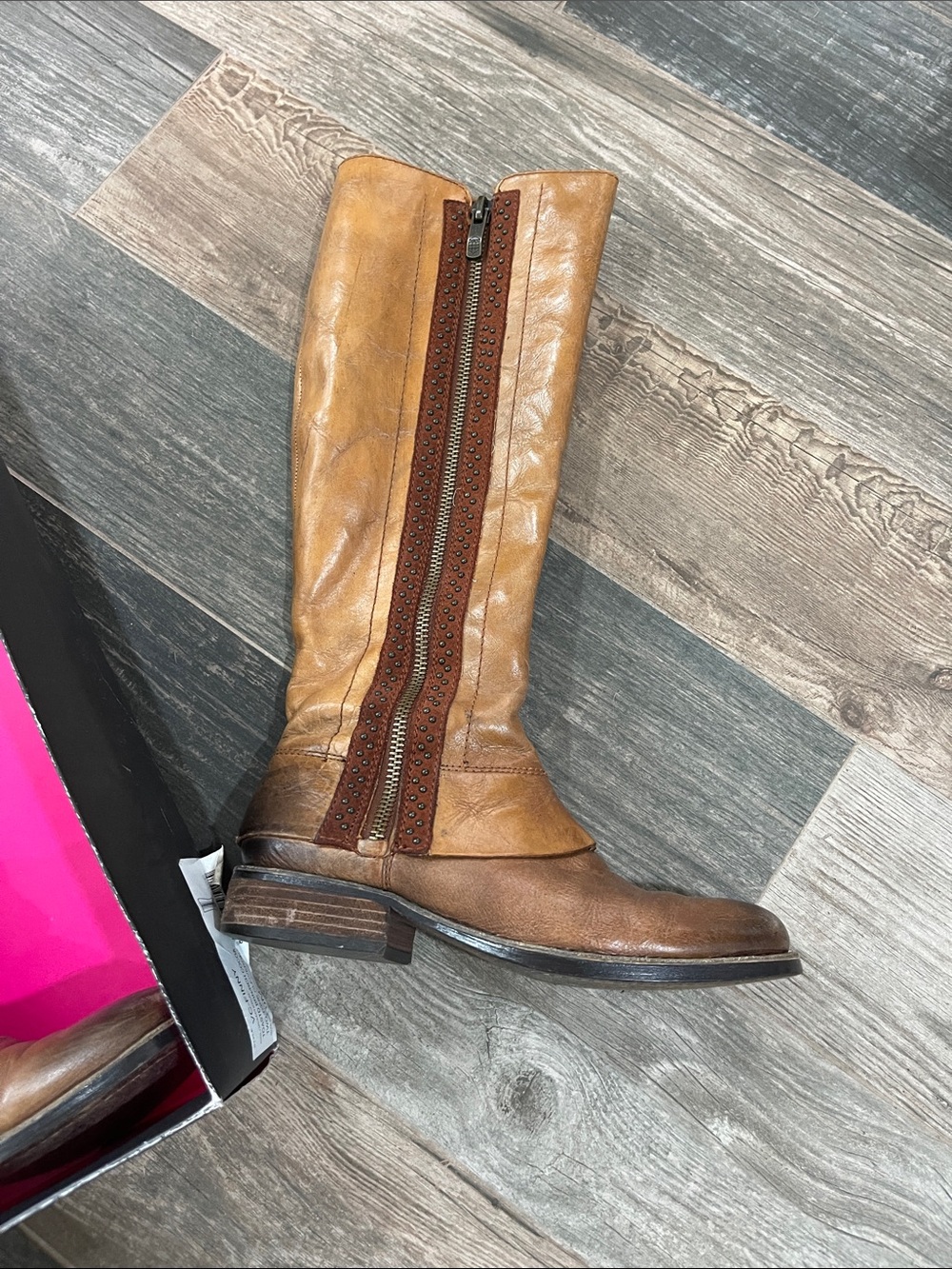 Vince Camuto Two-Tone Brown Tall Leather Riding Boot